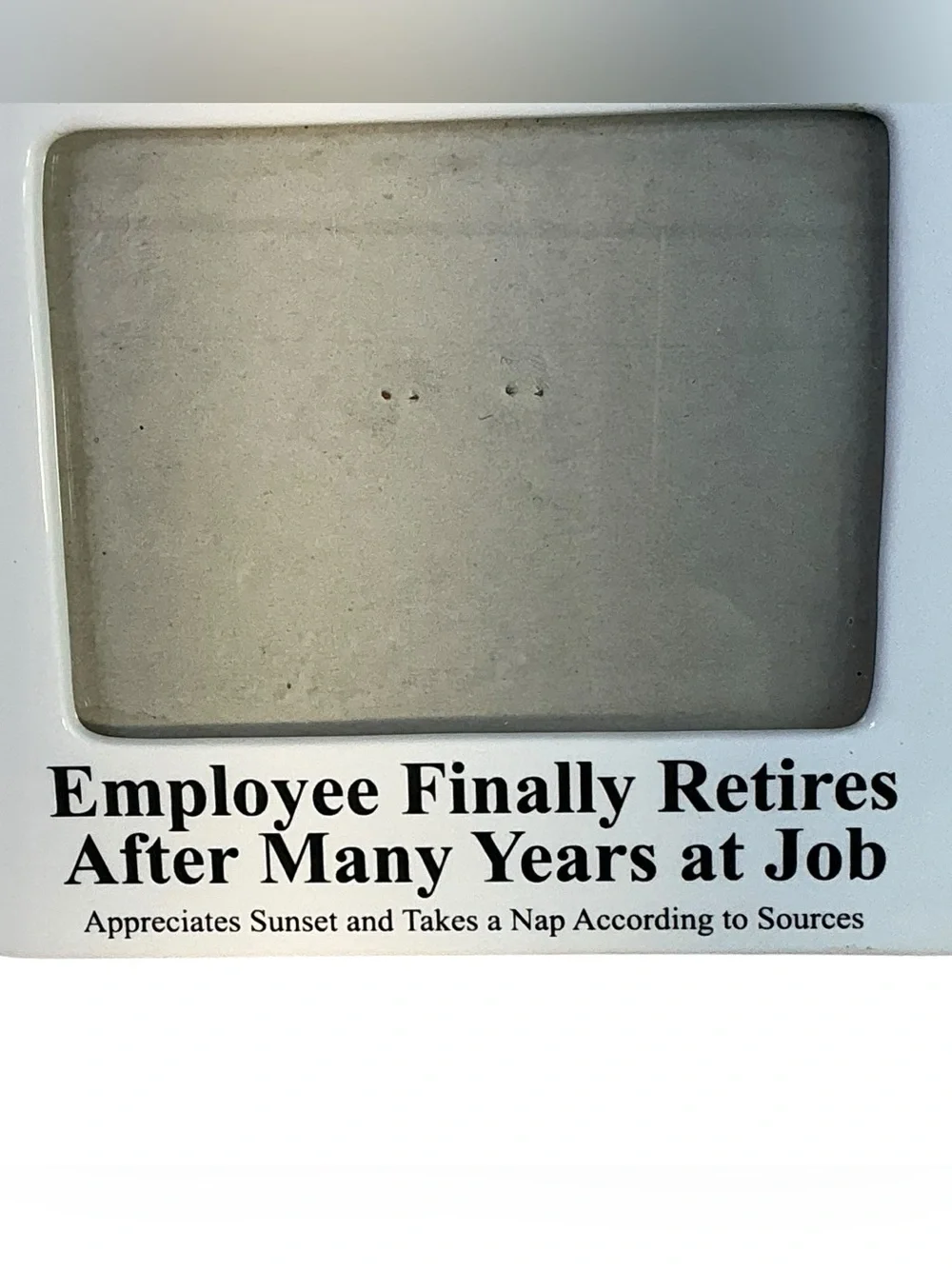 Retirement Photo Frame Vintage Enesco Ceramic Glass Cover Square White Black